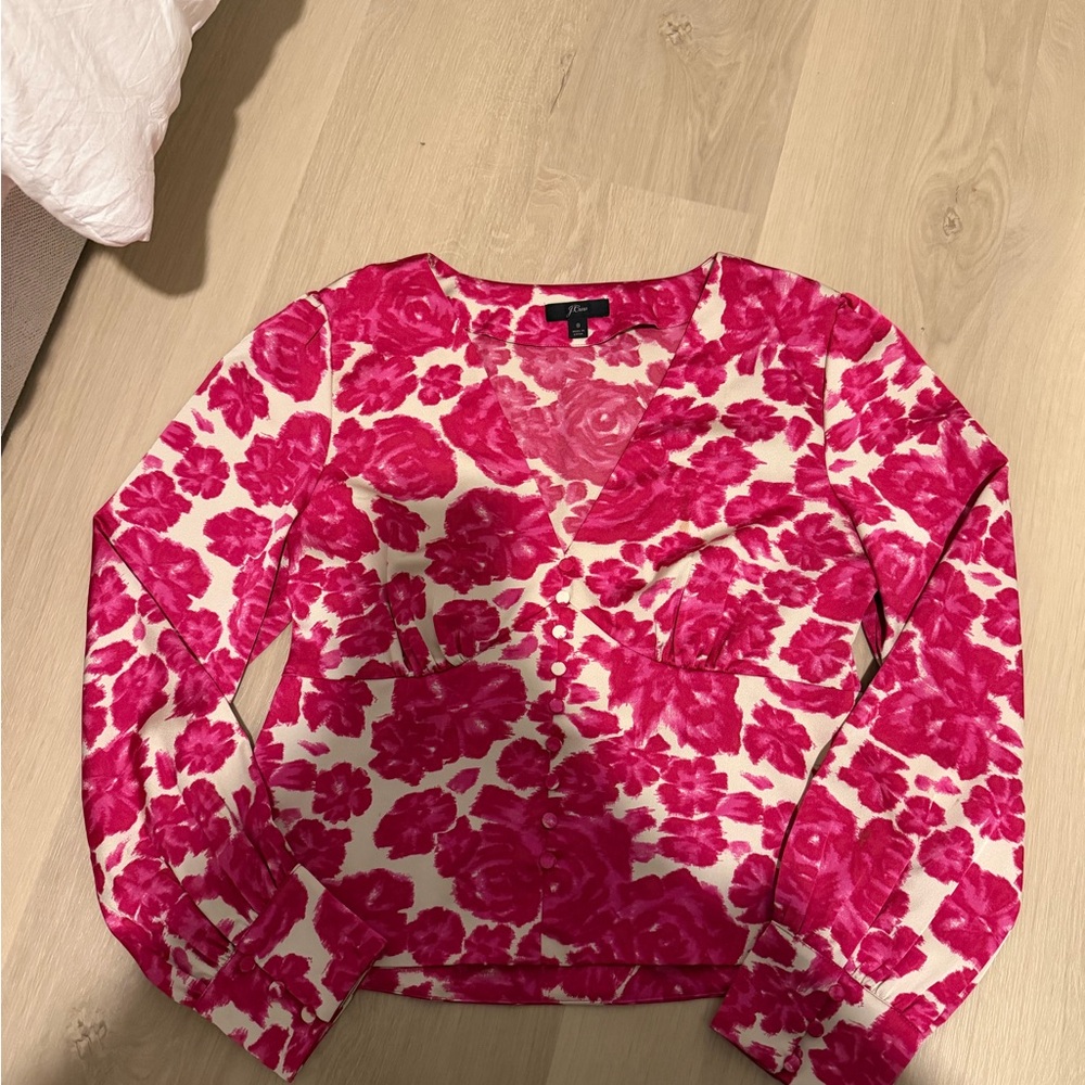 J. Crew Vibrant Pink and Cream Top